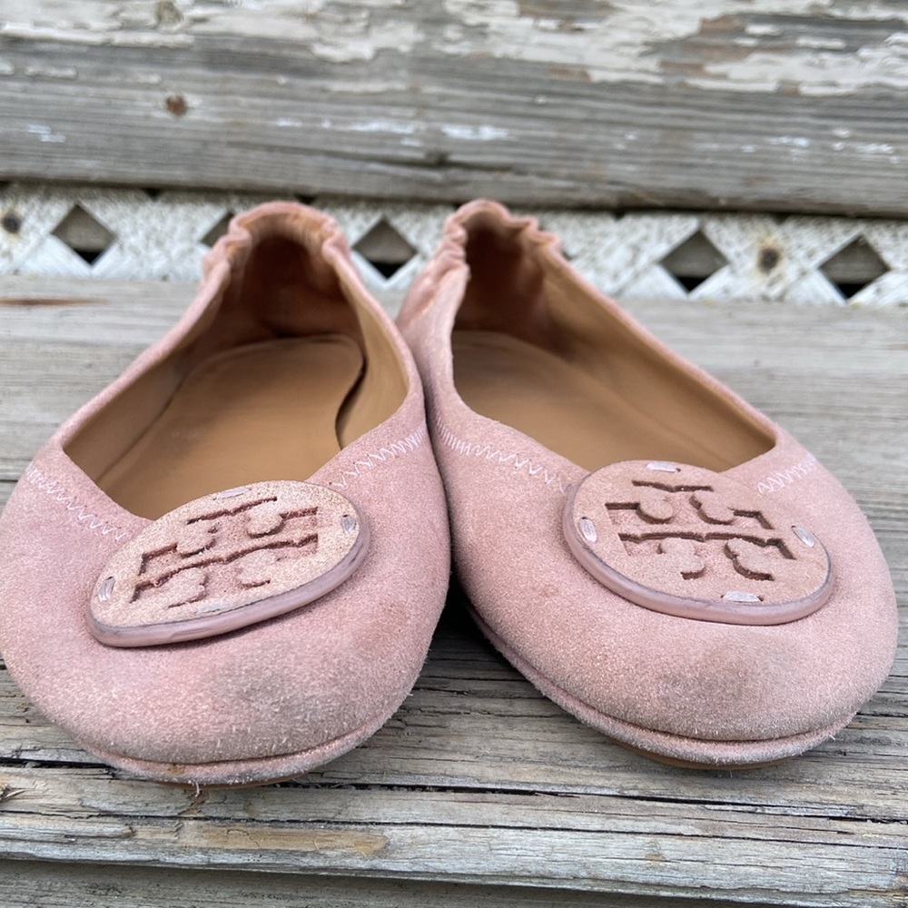 Tory Burch Minnie Travel Ballet Flats in Rose Gold Suede Women's Size 9 - Picture 7 of 10